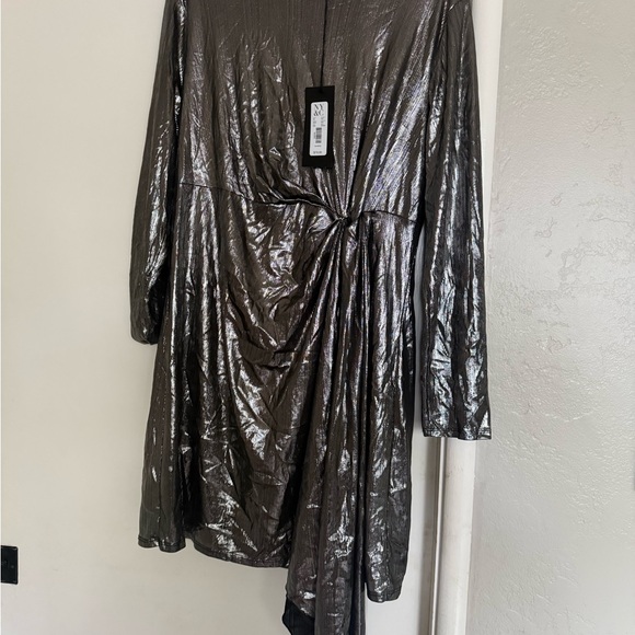 New York & Company Dresses & Skirts - New York & Company Metallic Silver Pleated Dress